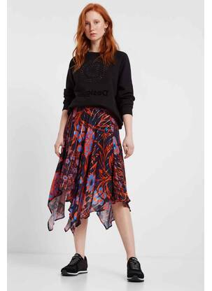 Jupe mi-longue bleu DESIGUAL femme