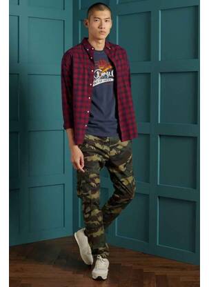 Chemise manches longues bleu SUPERDRY homme