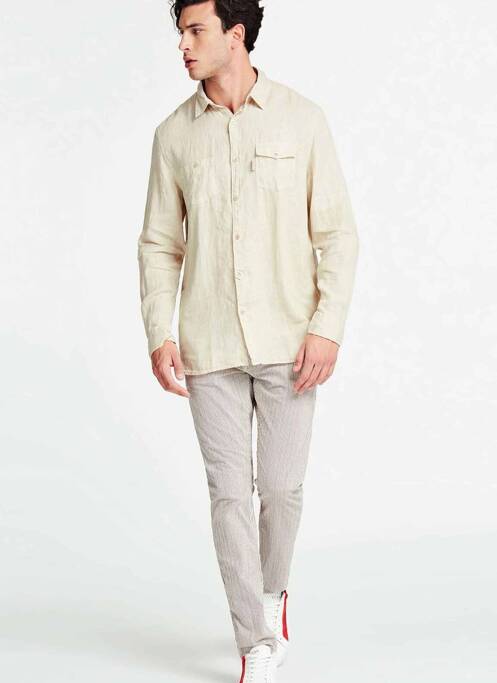 Chemise manches longues beige GUESS pour homme