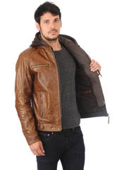 Veste en cuir marron SERGE PARIENTE pour homme seconde vue
