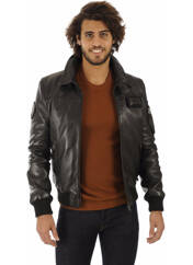 Veste en cuir noir PATROUILLE DE FRANCE pour homme seconde vue