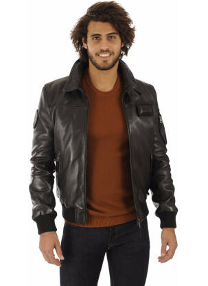 Veste en cuir noir PATROUILLE DE FRANCE pour homme