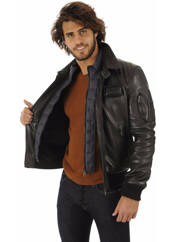 Veste en cuir noir PATROUILLE DE FRANCE pour homme seconde vue