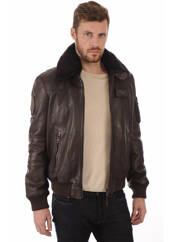 Veste en cuir marron PATROUILLE DE FRANCE pour homme seconde vue