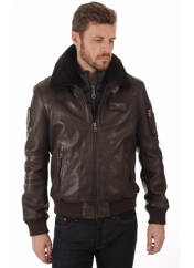 Veste en cuir marron PATROUILLE DE FRANCE pour homme seconde vue