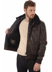 Veste en cuir marron PATROUILLE DE FRANCE pour homme seconde vue