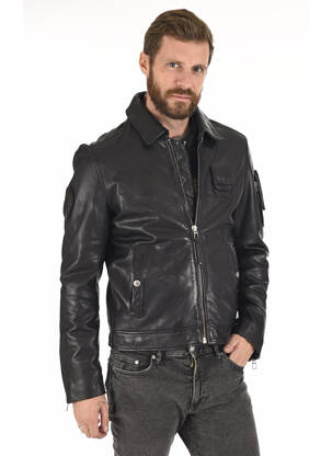 Veste en cuir bleu PATROUILLE DE FRANCE pour homme