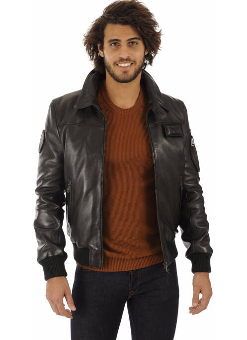 Veste en cuir noir PATROUILLE DE FRANCE pour homme