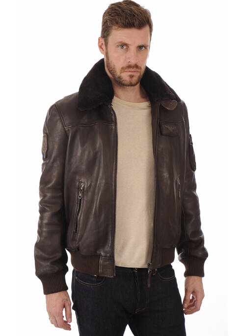 Veste en cuir marron PATROUILLE DE FRANCE pour homme