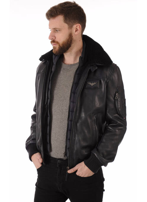 Veste en cuir bleu PATROUILLE DE FRANCE pour homme