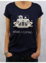 T-shirt bleu marine NATURE IS COMING pour femme seconde vue