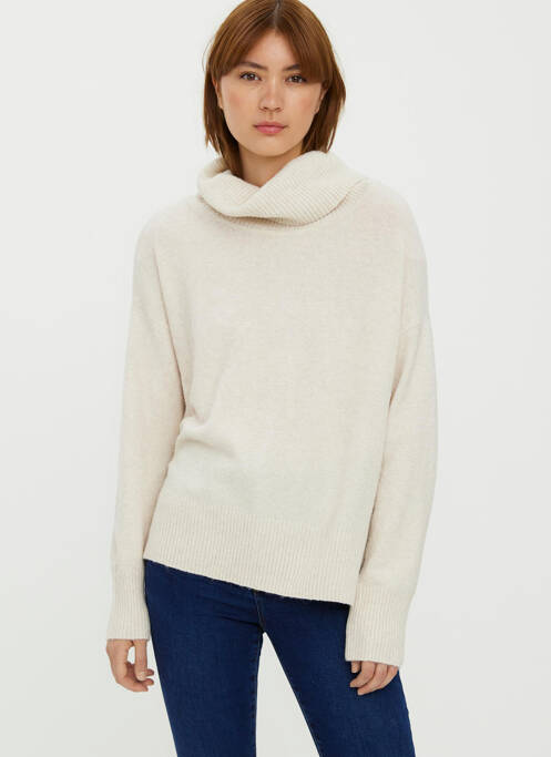 Pull col roulé beige VERO MODA pour femme
