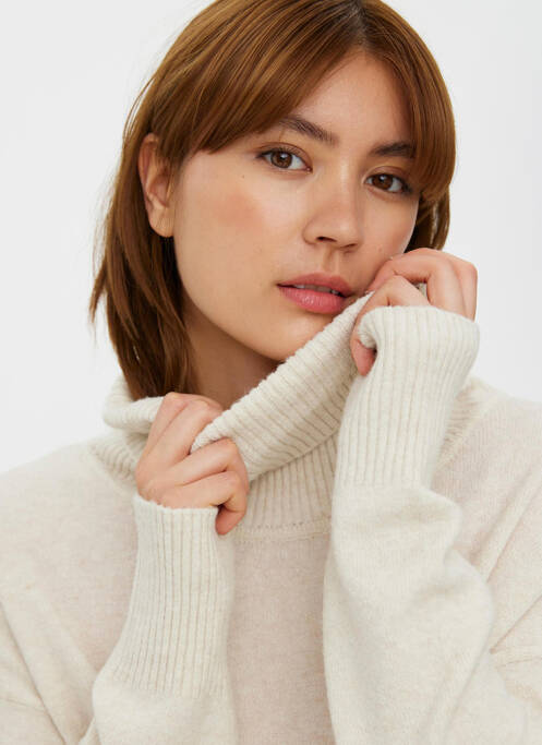 Pull col roulé beige VERO MODA pour femme