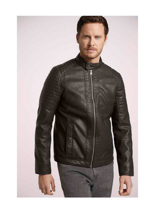 Veste en cuir noir TOM TAILOR pour homme