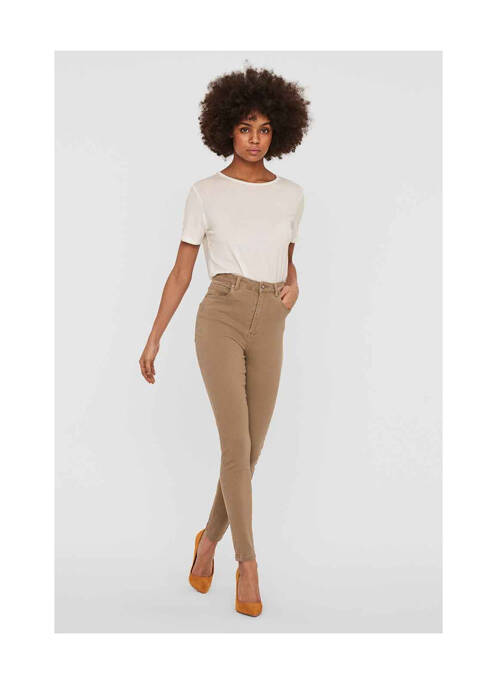 Pantalon slim marron VERO MODA pour femme