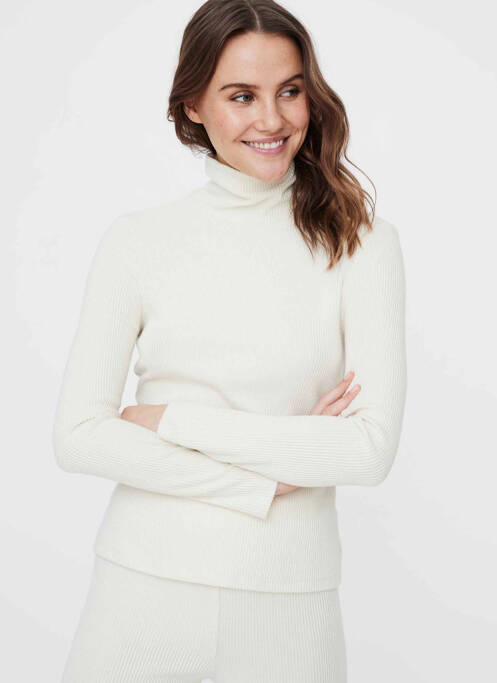 Pull col roulé beige VERO MODA pour femme
