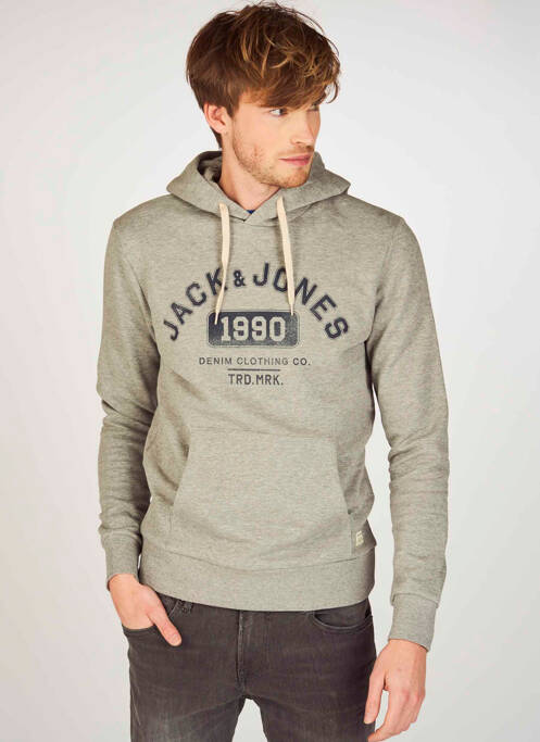 Sweat-shirt à capuche gris JACK & JONES pour homme