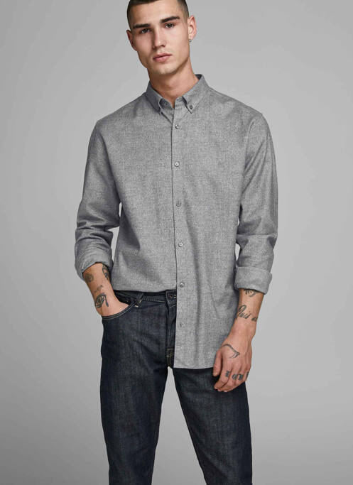Chemise manches longues gris JACK & JONES pour homme