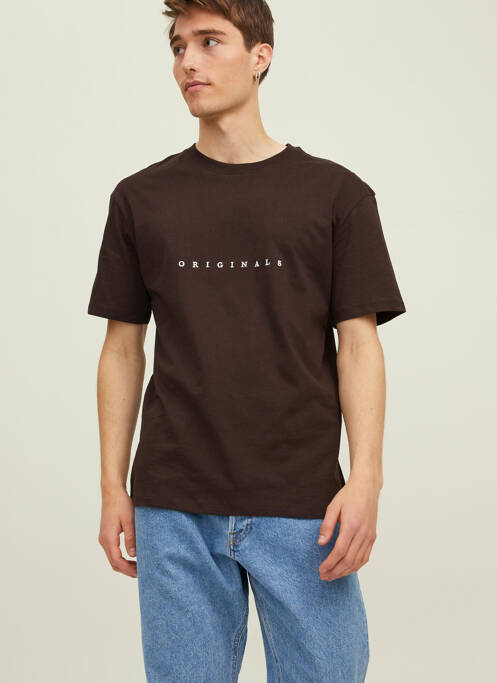 T-shirt marron JACK & JONES pour homme
