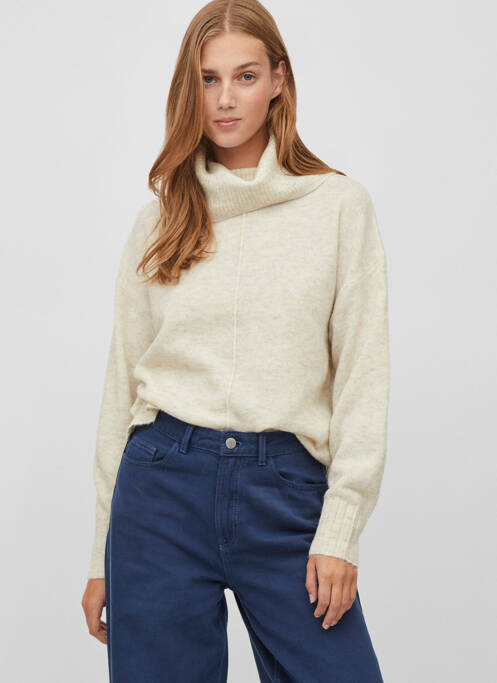 Pull col roulé beige VILA pour femme