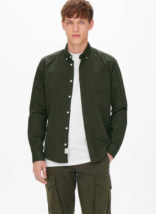 Chemise manches longues vert ONLY&SONS pour homme