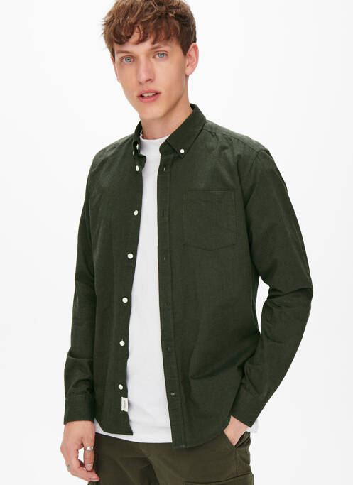 Chemise manches longues vert ONLY&SONS pour homme