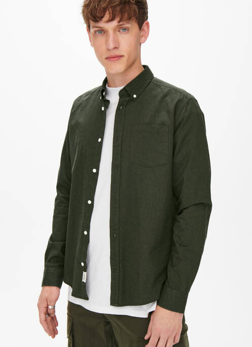 Chemise manches longues vert ONLY&SONS pour homme