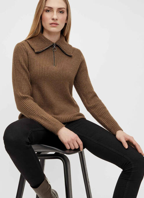 Pull col roulé marron OBJECT pour femme