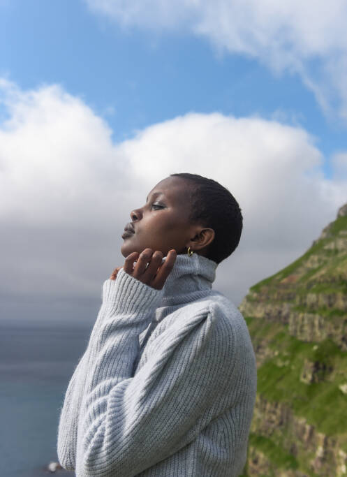 Pull col roulé bleu ASTRID BLACK LABEL pour femme