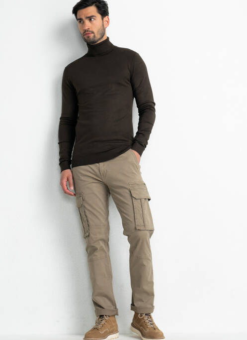 Pull col roulé marron PETROL INDUSTRIES pour homme