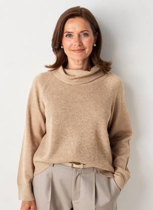 Pull tissage chiné manches longues beige BARBARA LEBEK femme