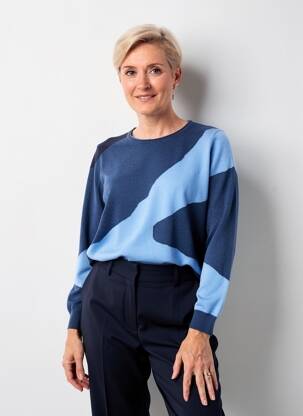 Pull coupe droite manches longues bleu BARBARA LEBEK femme