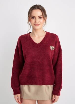 Pull col v manches longues rouge M & G MONOGRAM femme