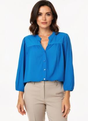 Chemisier tissage popeline manches longues bleu MALOKA femme