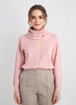 Pull col roulé coupe droite manches longues rose MALOKA femme