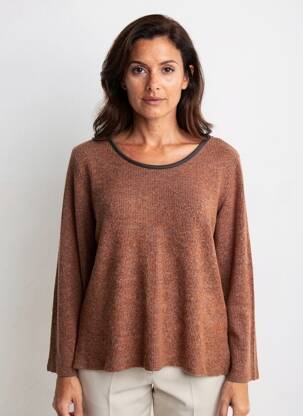 Pull coupe droite manches longues marron COULEURS DU TEMPS femme