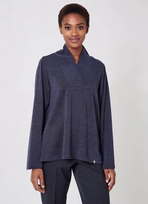 Pull coupe droite manches longues bleu MALOKA femme