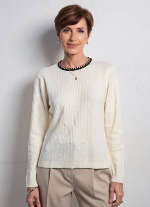 Pull coupe cintrée manches longues beige I.ODENA femme