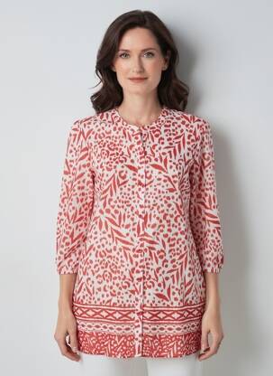 Chemisier imprimé fantaisie manches 3/4 rouge BARBARA LEBEK femme