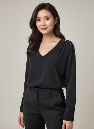 Top col v manches longues noir GRIFFON femme