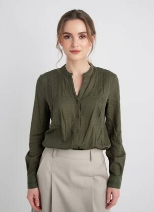 Chemisier coupe cintrée manches longues vert ONE STEP femme