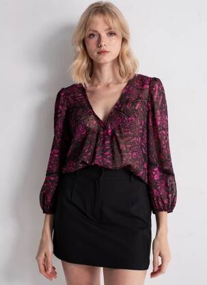 Blouse imprimé fantaisie manches longues noir IKKS femme