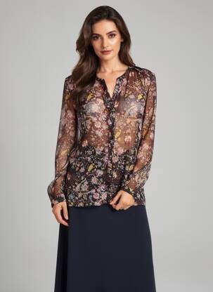 Chemisier tissage crêpe manches longues noir IKKS femme