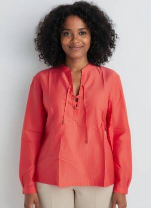 Blouse tissage popeline manches longues rouge ONE STEP femme