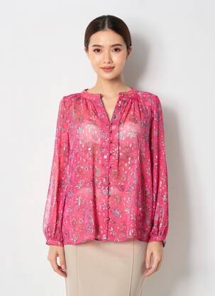 Blouse légère et transparente manches longues rose IKKS femme
