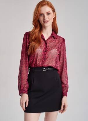 Chemisier tissage crêpe manches longues rose IKKS femme