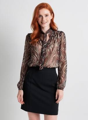 Blouse tissage popeline manches longues noir IKKS femme