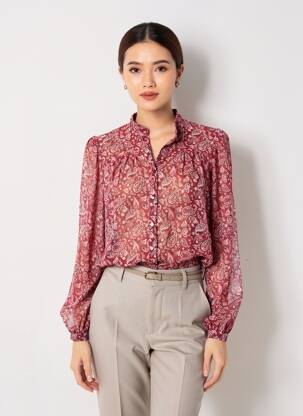 Chemisier tissage crêpe manches longues rouge IKKS femme