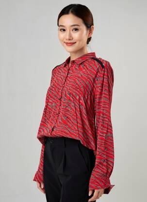 Chemisier imprimé fantaisie manches longues rouge ONE STEP femme