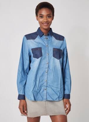 Chemisier coupe droite manches longues bleu ONE STEP femme